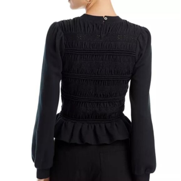 Sea New York Rita Smocked Navy Blue Jersey Long Sleeve Smocked Top Large - Picture 10 of 11